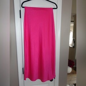 Pink Satin Midi Skirt